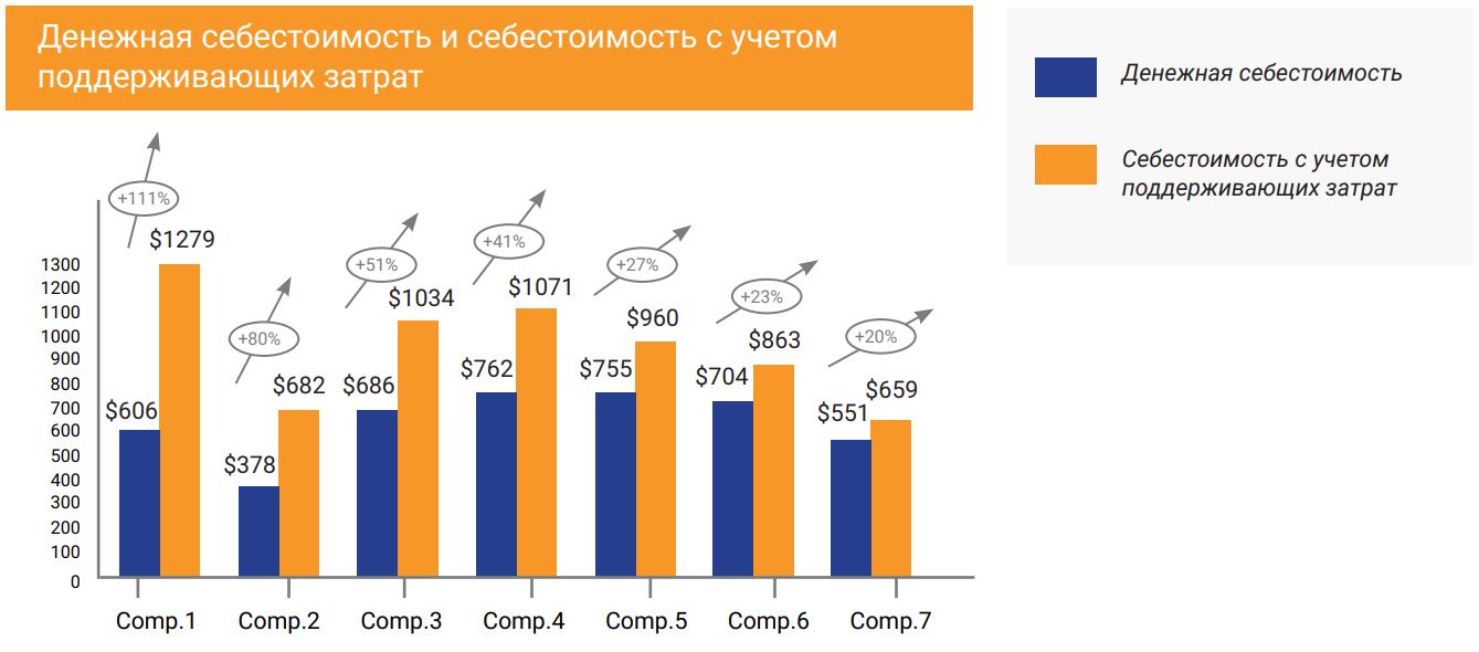 Денежная себестоимость и себестоимость с учетом поддерживающих затрат