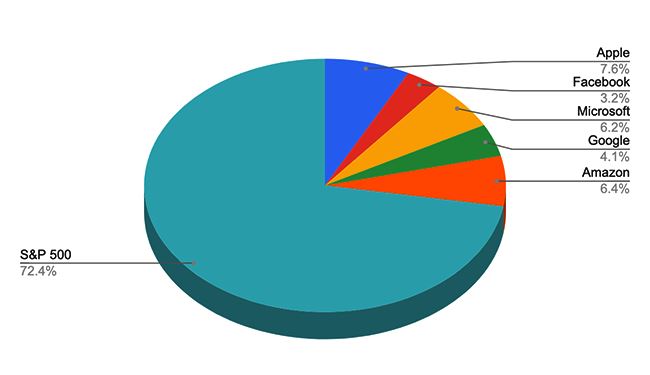 ехнологические гиганты составляют почти 30% от стоимости всех компаний в индексе S&P 500